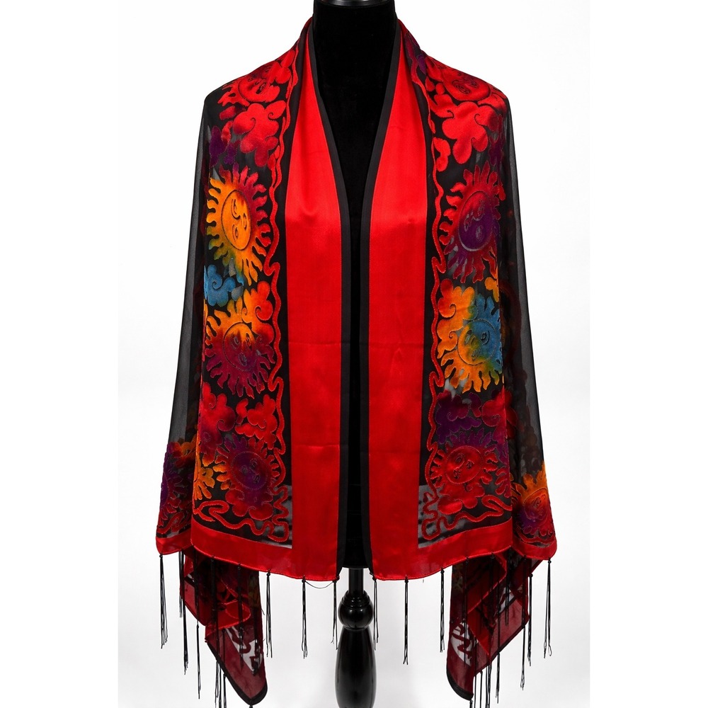 Aremar Womens Pashmina Style Multicolor Boho Artsy Celestial Sunburst Wrap Scarf